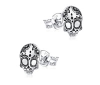 Mexican Sugar Skull Style Silver Ear Stud STS-5216